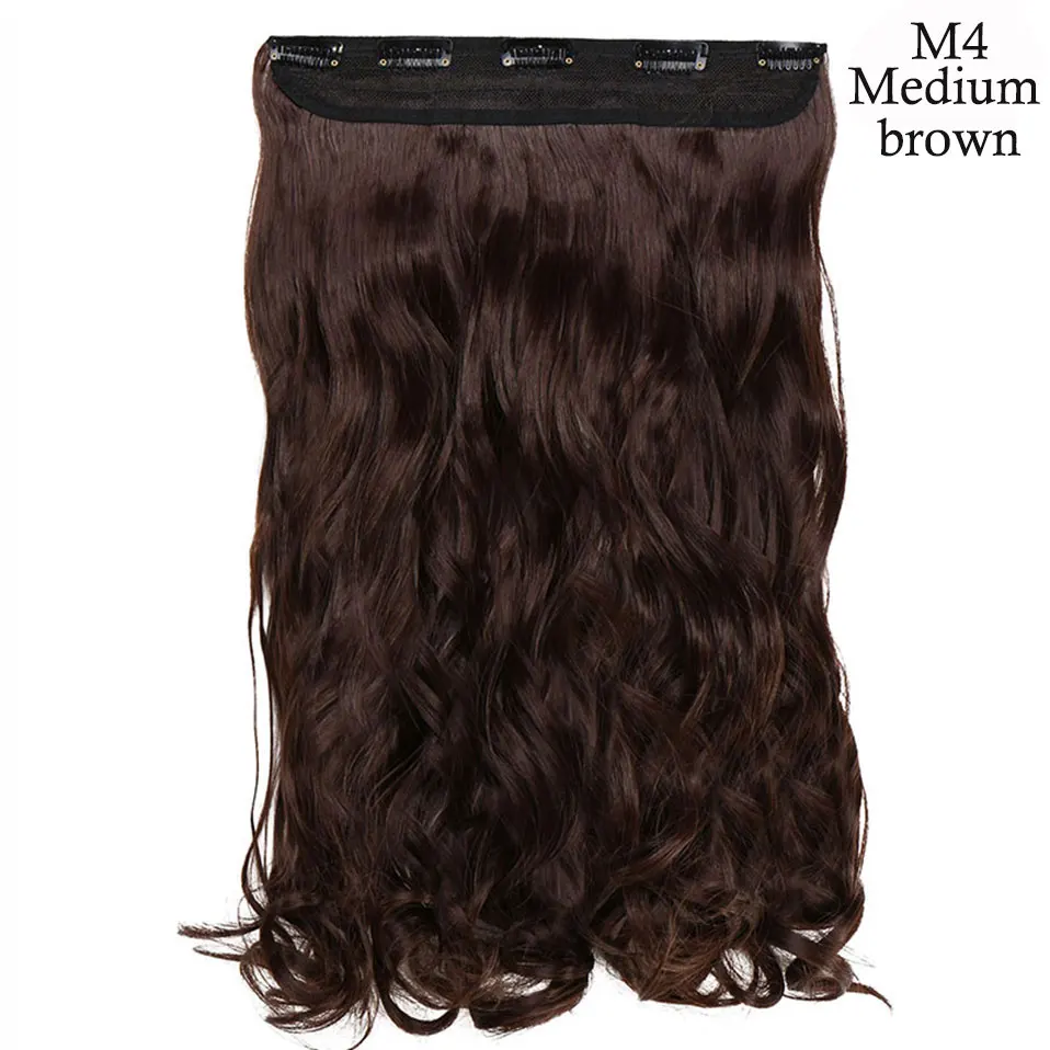 meidum brown S-noilite, 47 цветов, 24 дюйма, длинные волнистые женские волосы на заколках, цельные синтетические волосы для наращивания, черный, коричневый, накладные волосы на заколках для женщин - Цвет: meidum brown
