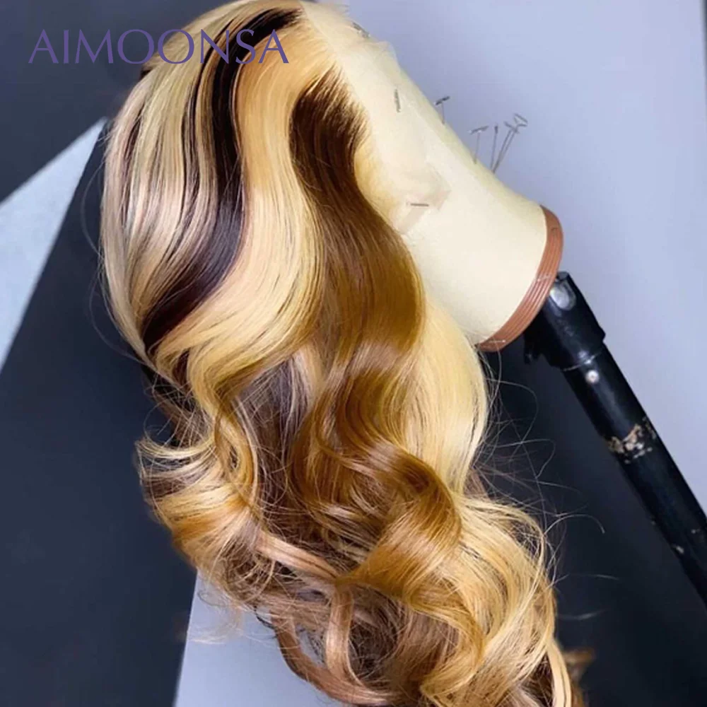 Honey Blonde Lace Front Wigs Colored Human Hair Highlight 613 Frontal Wig Brazilian Women's Long | Шиньоны и парики