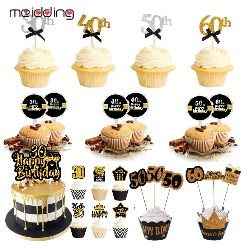 Топпер для кексов 30 40 50 праздвечерние вание 60-го дня рождения взрослых на 40-й день