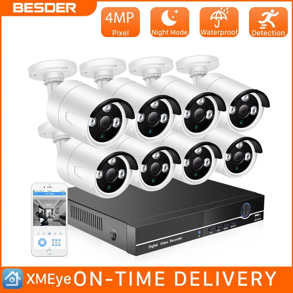 Система видеонаблюдения BESDER 8 каналов H.265 POE IP камеры ИК наружная 3MP