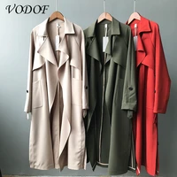 vodof 2020 spring long coat ladies lapel collar trench coat fashionable double breasted belt oversized womens trench coat