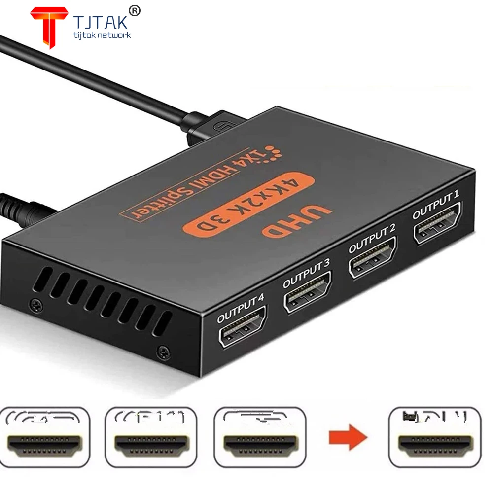 Сплиттер HDMI Tjtak 1x4 4K 3 порта переключатель 1 в 4 выхода с 3D для Xbox 360 PS4 Smart TV HD ТВ DVD PS3
