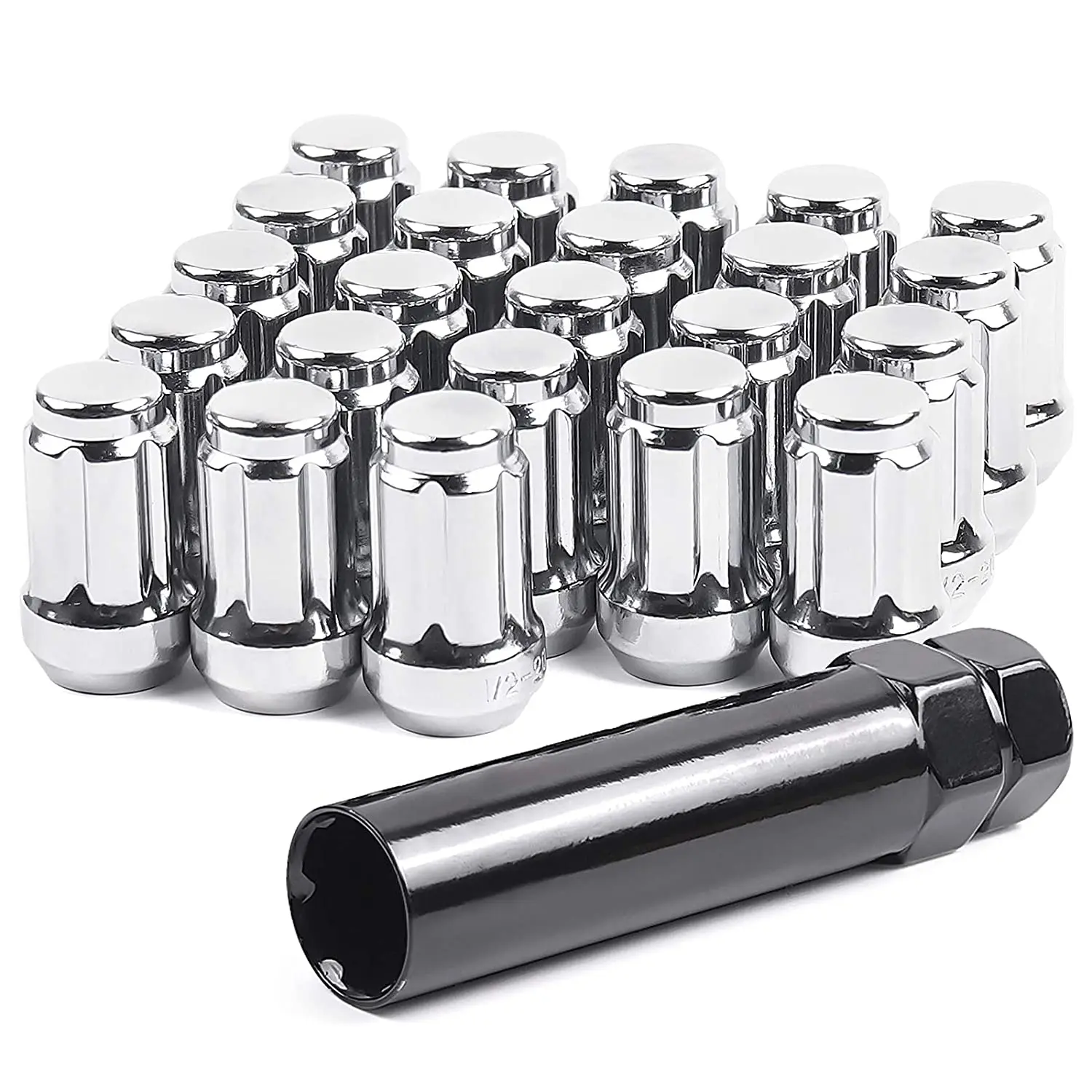 

MIKKUPPA 23pcs 1/2-20 Lug Nuts Spline Replacement for 1987-2018 Jeep Wrangler Aftermarket Wheel - Chrome Closed End Lug Nuts