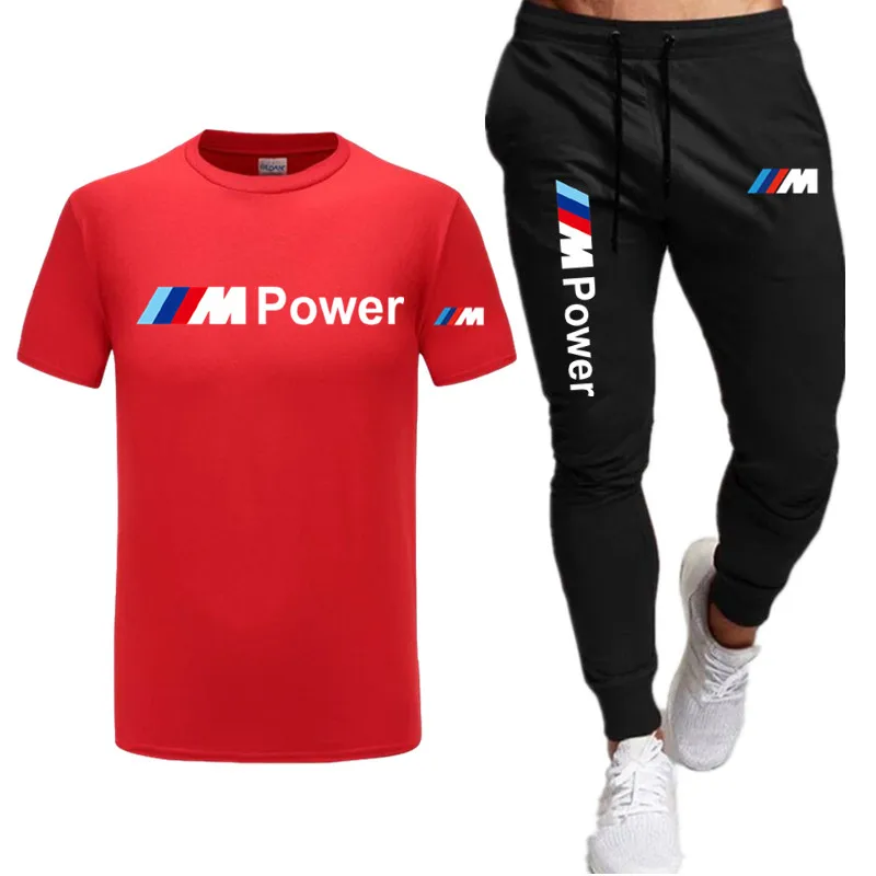 

2021New T-shirt 2 Pieces Sets Tracksuit BMW Printing Men Short Sleeves+Pants Pullover Sportwear Suit Casual Sports Men Clothes