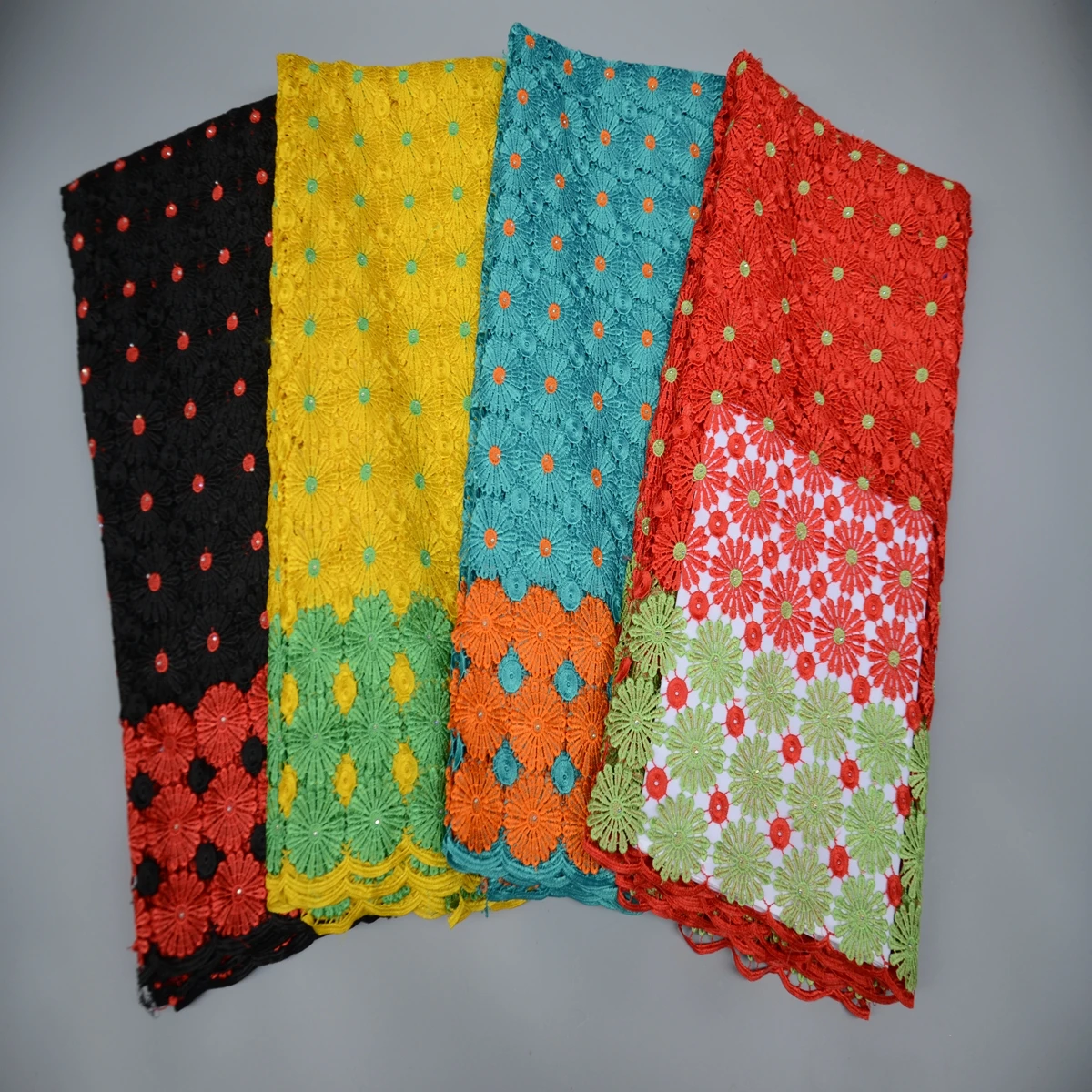 Tela de encaje de cord&oacute;n africano para mujer, tejido de guipur de calidad, &uacute;ltimo dise&ntilde;o, bordado colorido, Material de estilo nigeriano-4