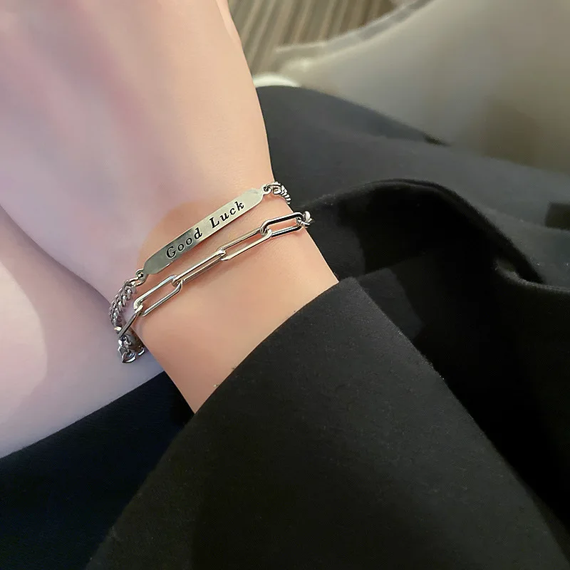 

Good Luck Letter Double-Layer Men's Or Women's Bracelet, 2021Jewelry, INS Cold Retro Style Stacked With High-Grade Metal Texture