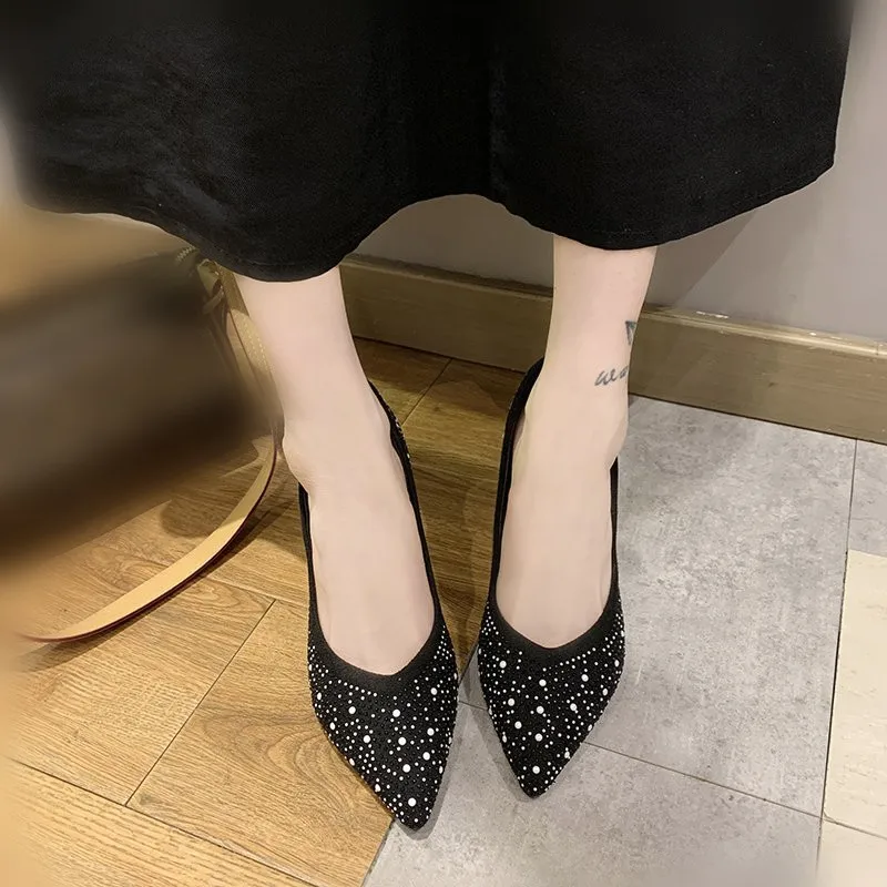 

Retro Women Shoes Slim Heels Sandals Ladies Pointed Pumps Lace-Up 2021 Slip On Shallow Mouth Slimming African Summer Beige Toe B