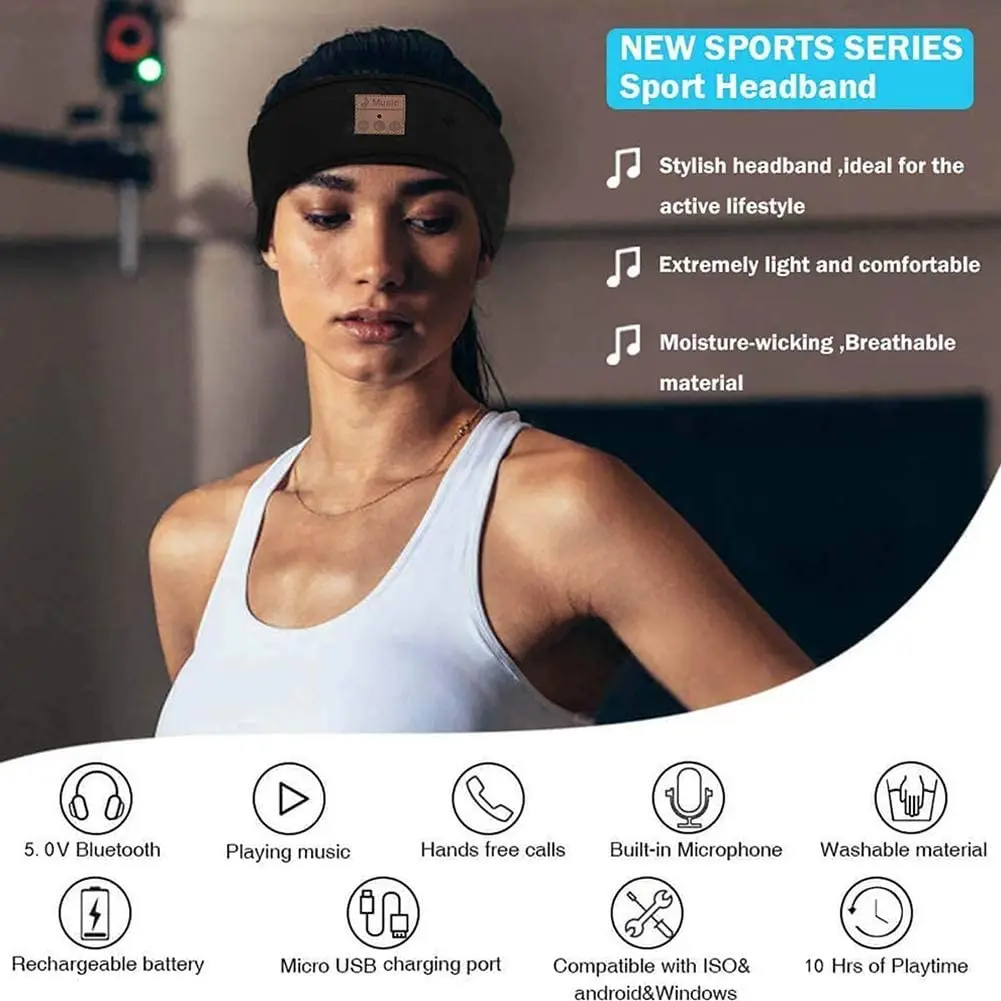 BearsFire Sleep Headphones Bluetooth Sports Headband, Sleeping Headphones Wireless Music Headband Hairband with Ultra-Thin HD enlarge
