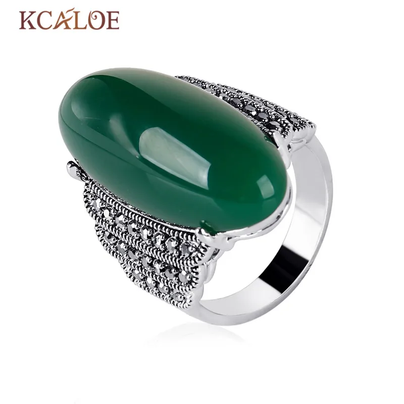 KCALOE, античное серебряное кольцо с Зелеными камнями, красный оникс, желтый натуральный камень, кольца, черные стразы, Винтажные Ювелирные Изделия