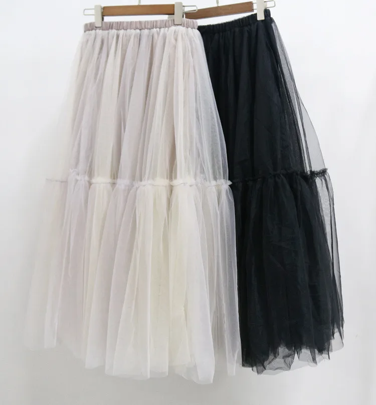 

Skirts Female Long Voile Maxi Skirts jupe longue Women Black Skirt 2019 Fashion Elastic Waist Ball Gown Mesh