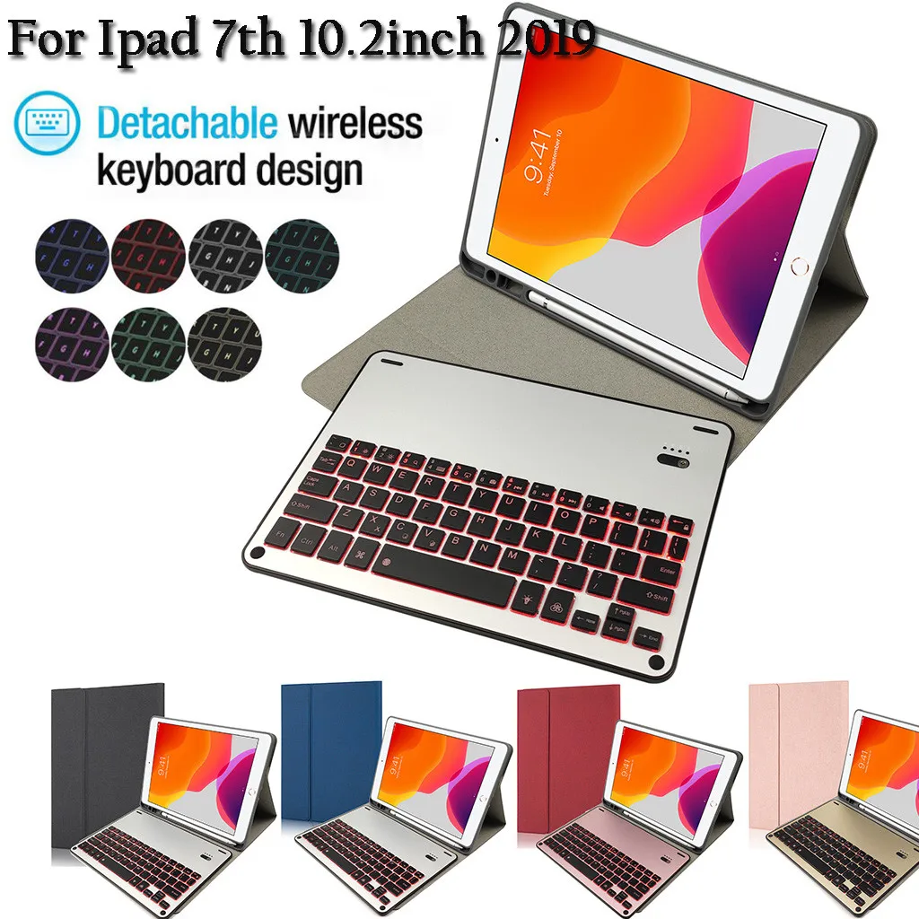 Кожаный чехол подставка для iPad 7th Gen 10 2 дюймов 2019 с подсветкой и клавиатурой умный