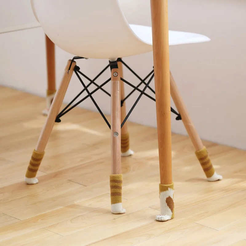 

4pcs Chair Leg Socks Cloth Floor Protection Knitting Wool Socks Anti-slip Table Legs Furniture Feet Sleeve Cover Cat Scratching