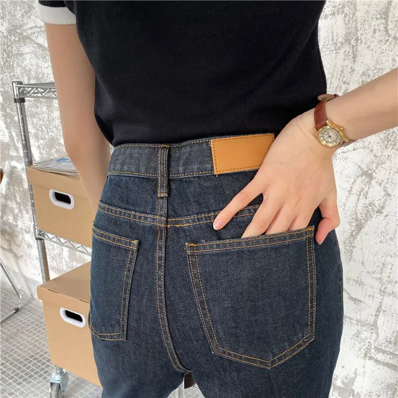 

Jeans Women Straight Slim All-match Leisure Fashion High-waist Ripped Retro Denim Ladies Streetwear Trousers Simple Ulzzang Chic