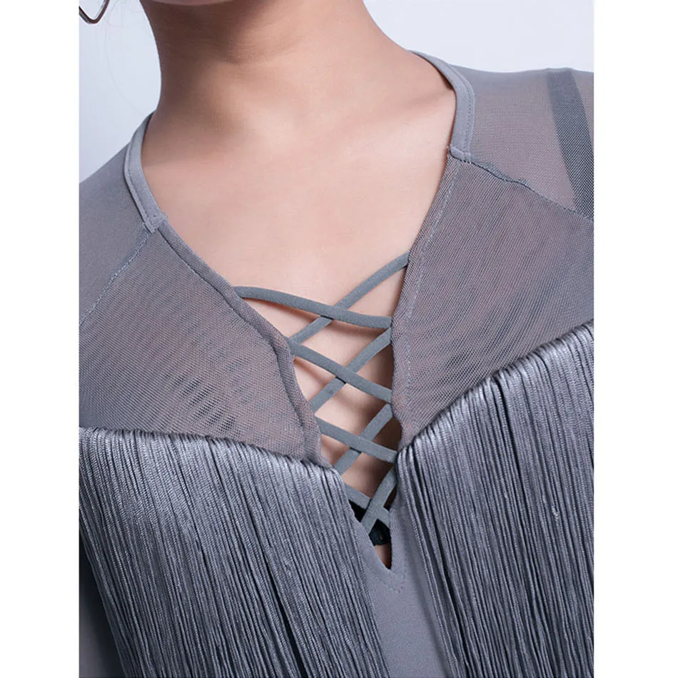 Женский боди для латинских танцев с длинным рукавом и v-образным вырезом топы