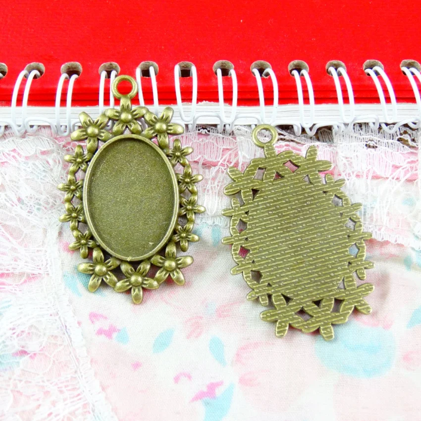 10 шт. античные бронзовые посеребренные овальные основа для кабошона 18 х25 мм |