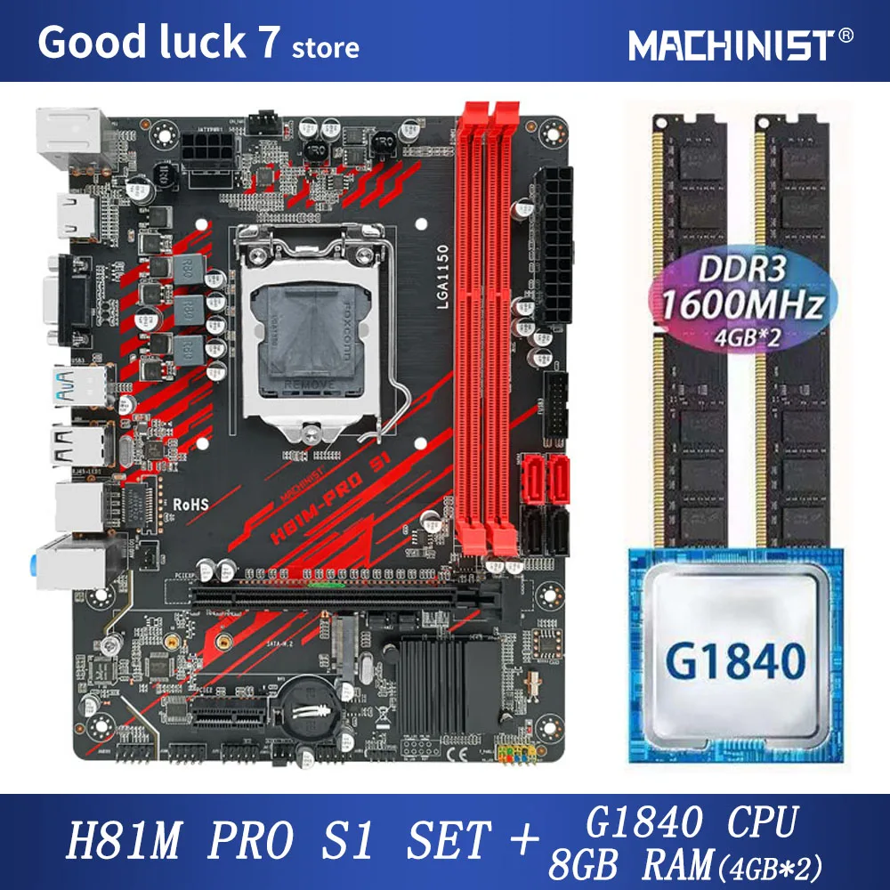 

MACHINIST H81 motherboard kit With Intel Celeron G1840 LGA 1150 CPU DDR3 8GB(2*4GB) 1600MHz RAM Memory SATA NGFF M.2 H81-PRO-S1
