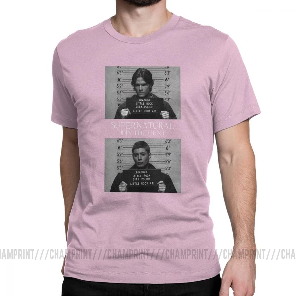 Сверхъестественная футболка Mugshot's Spn Brothers Angel Футболка мужская размера плюс одежда сумасшедшая футболка с круглым вырезом очищенный хлопок - Цвет: Розовый