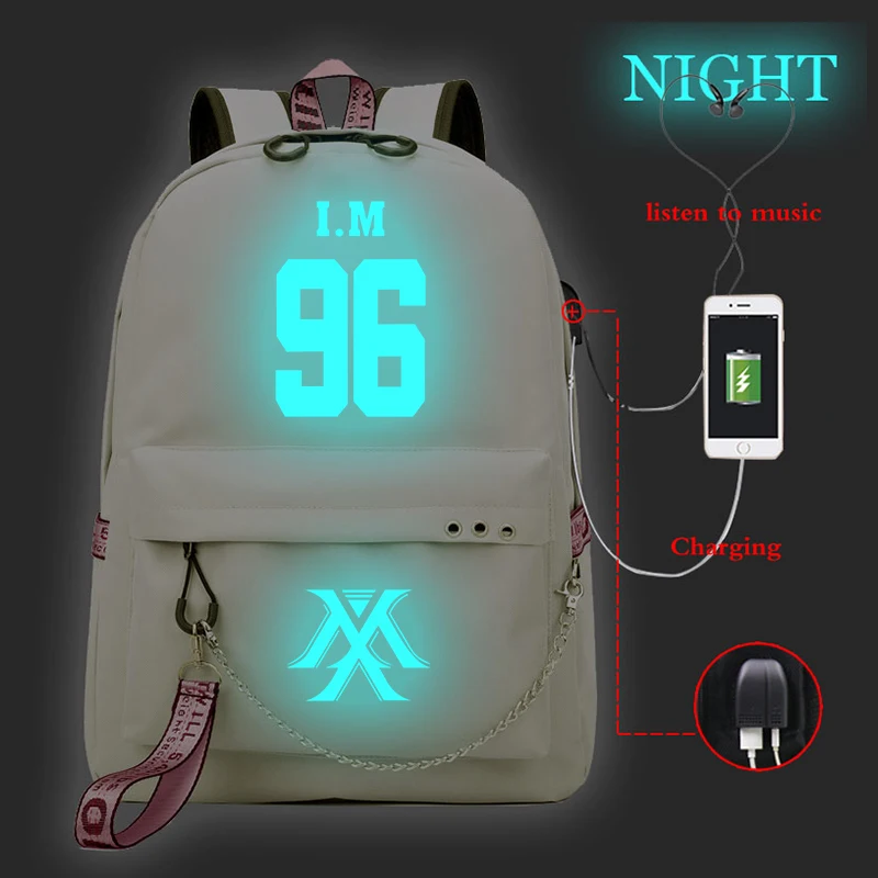 25 Mochila Feminina Kpop MONSTA X рюкзак женский рюкзак Usb зарядка школьные сумки для девочек-подростков светящийся дорожный рюкзак для ноутбука - Цвет: 25
