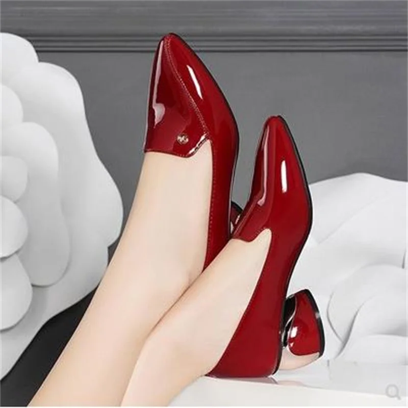 

Новинка весна-осень 2022 женская обувь на толстом каблуке туфли на среднем каблуке женские кожаные туфли