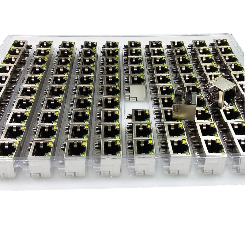 

100pcs/lot 8P8C RJ45 PCB Panel Mount Connector w/ Yellow Green LED Light Single RJ45 Female Jack Terminal for Ethernet Network