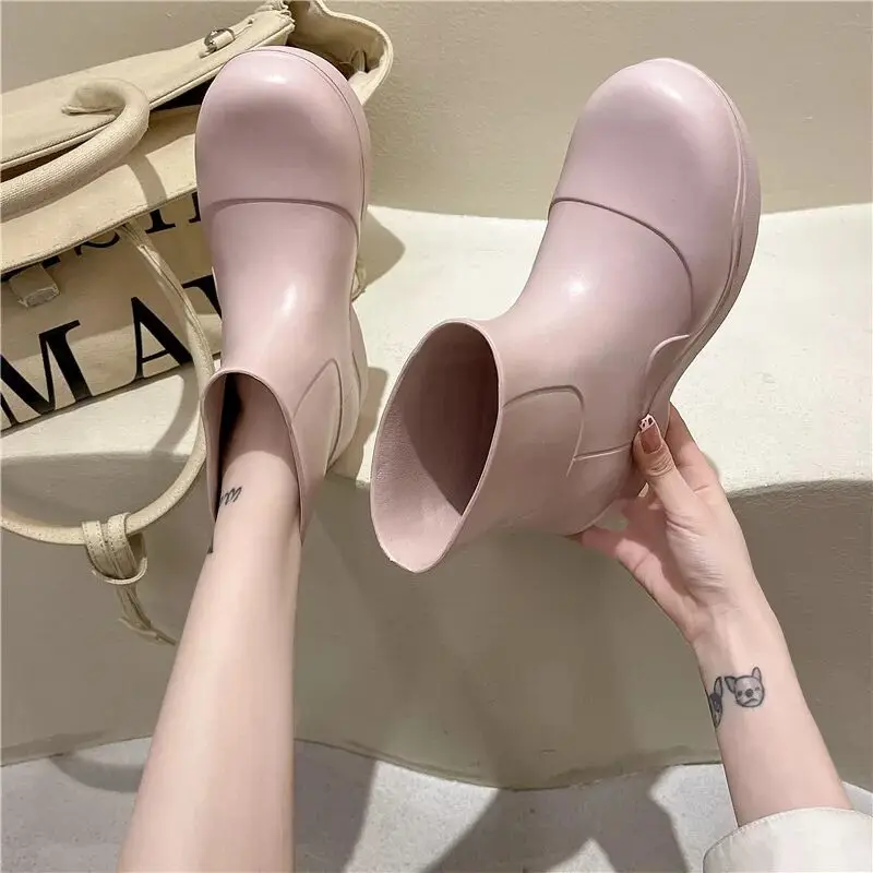 

Waterproof rain boots shoes for women slip on pink girls rainy season daily shoes woman ankle boots