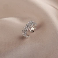 new fashion sweet lovely shiny crystal women rings korean 2020 elegant hollow fine leaves modelling adjustable rings jewelry
