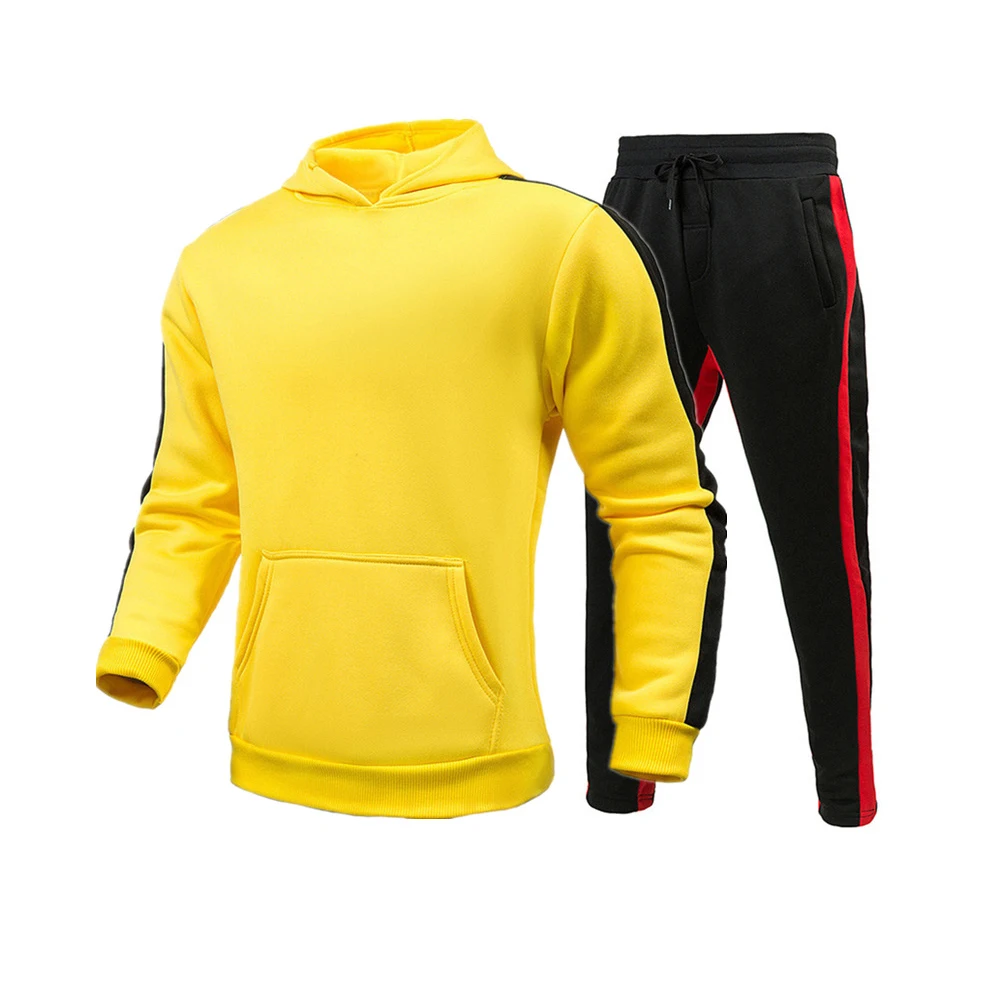 

Men's Casual Suit 2021 Spring New Solid Color Stitching Jogging Sportswear Hoodie +Fashion Simple Pants Men's Sportswear Sports