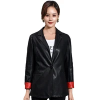 women faux leather blazer jacket fashion short motorcycle pu leather coat women single button spliced black coat