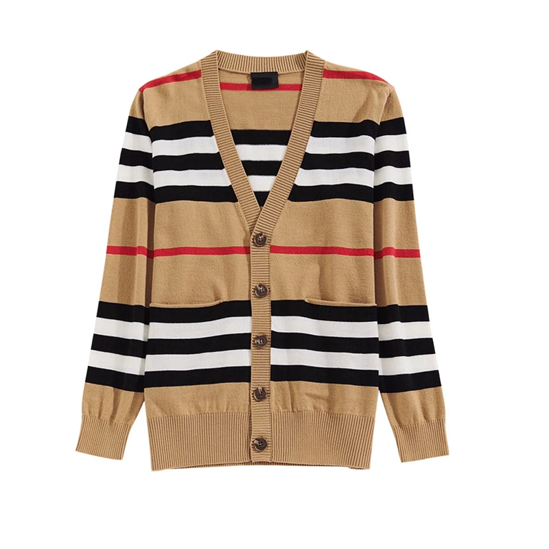 

Women's sweater women's jacket cashmere cardigan mid-length knitted jacket V-neck loose striped sweater thin ladies trench coat