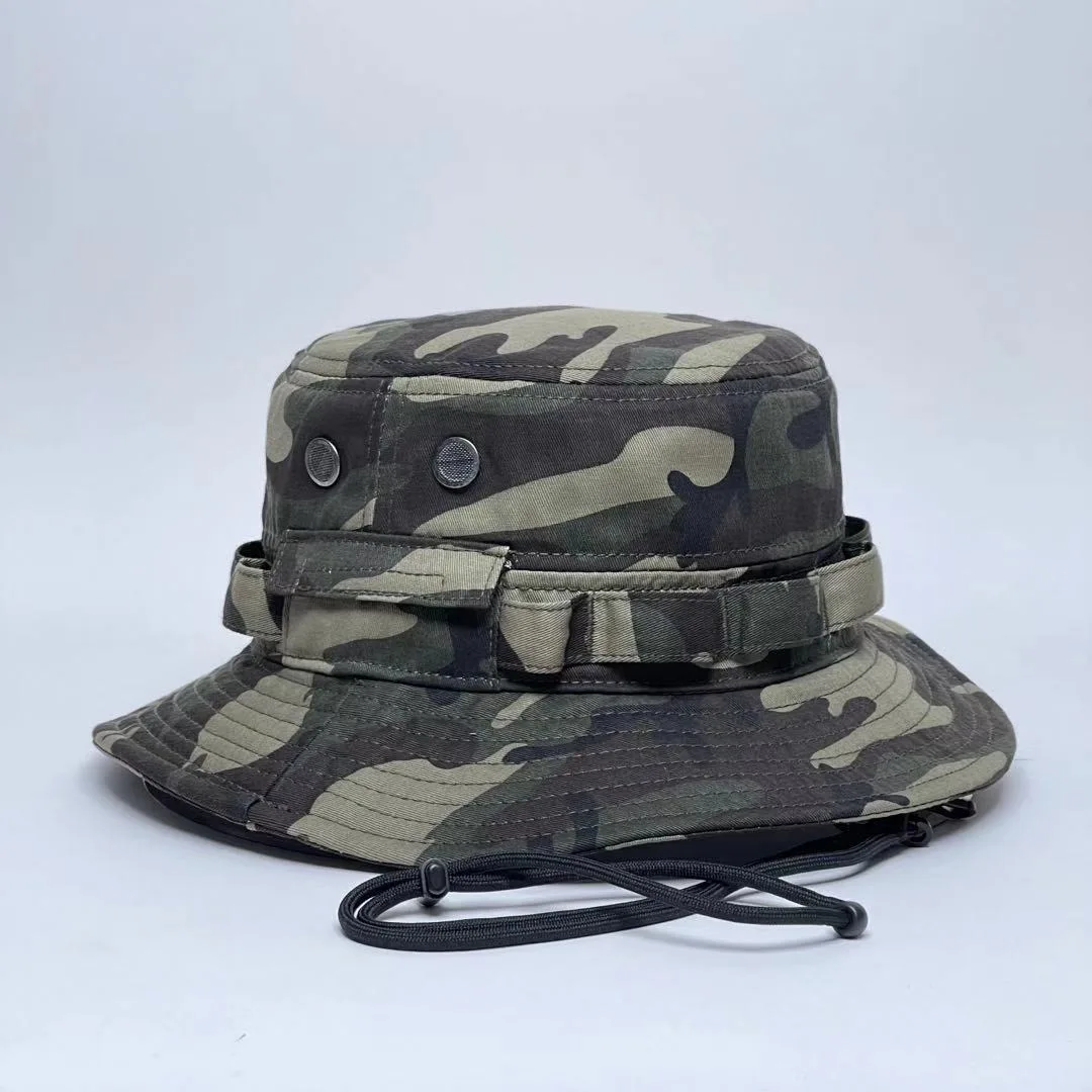 Multicam Color Mens Bucket Hat MOLLE Hunting Fishing Fishermans Hat Cap Summer Autumn 100% Cotton Hats Ajustable Breathable