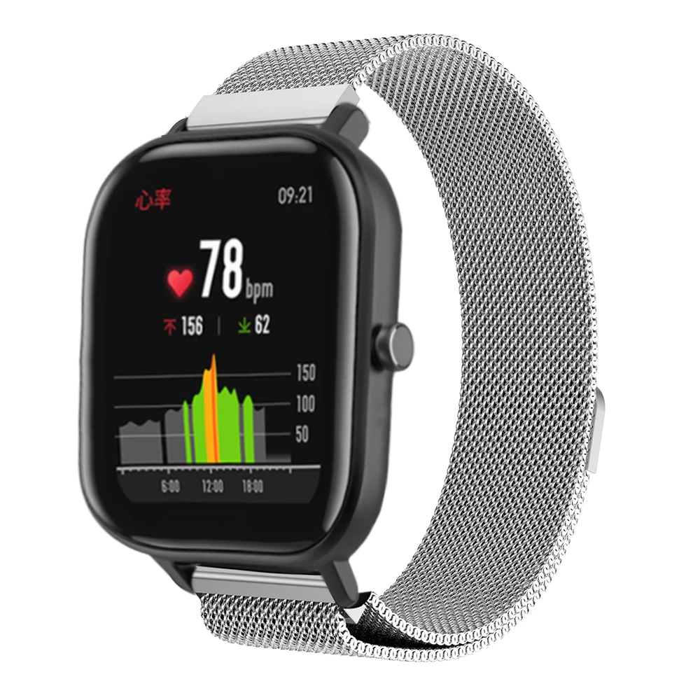 Металлический Миланский ремешок для часов для Xiaomi Huami Amazfit GTS/GTR 42 мм/Bip, Модный женский и мужской браслет, смарт-часы, аксессуары