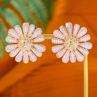 siscathy fashion sweet flower stud earrings for women girl female elegant pink crystal earring party luxury jewelry accessories