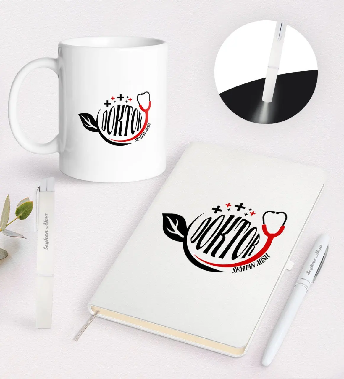 

Personalized Doctor Design Notebook Pen Mug and Penlight Flashlight Gift Seti-10