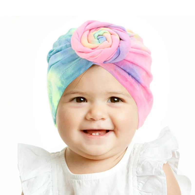 

New fashion Baby colorful cotton turban cap headwrap kids flower hat Girls Elastic Headwrap Children Baby Turban