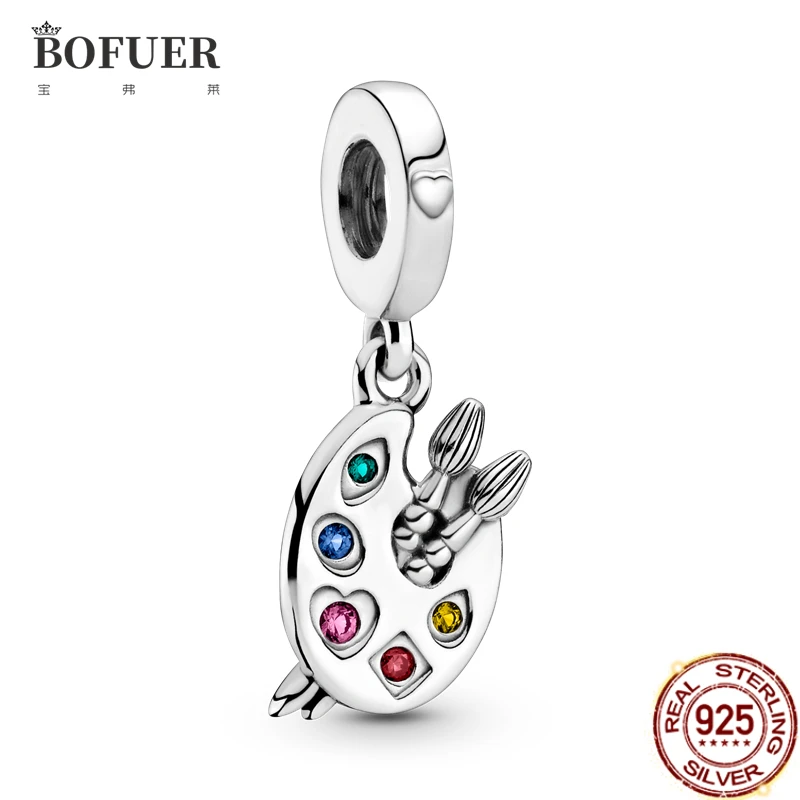 

BOFUER Новинка S925 Серебряная палитра художественных цветов Шарм Подвеска подходит для оригинального браслета Pandora шармы для женщин DIY бусины ю...