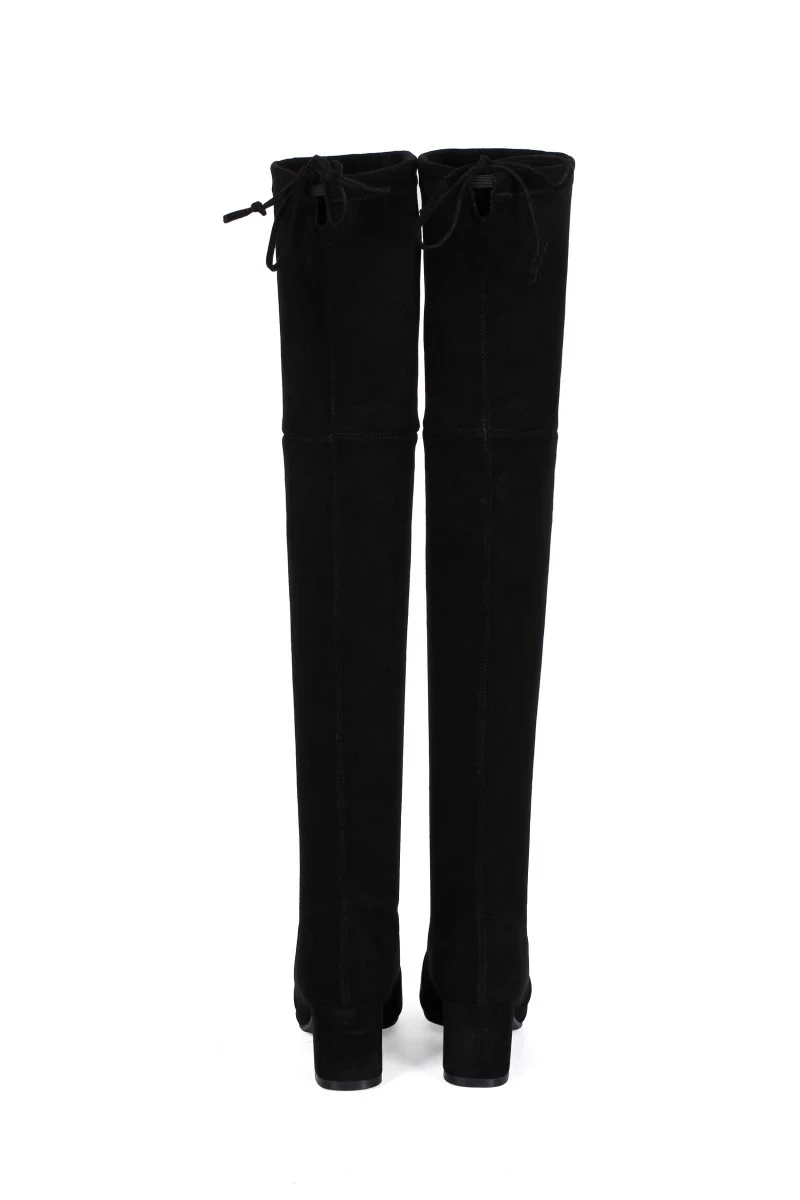 Женские однотонные Сапоги выше колена с круглым носком и длинным бантом на