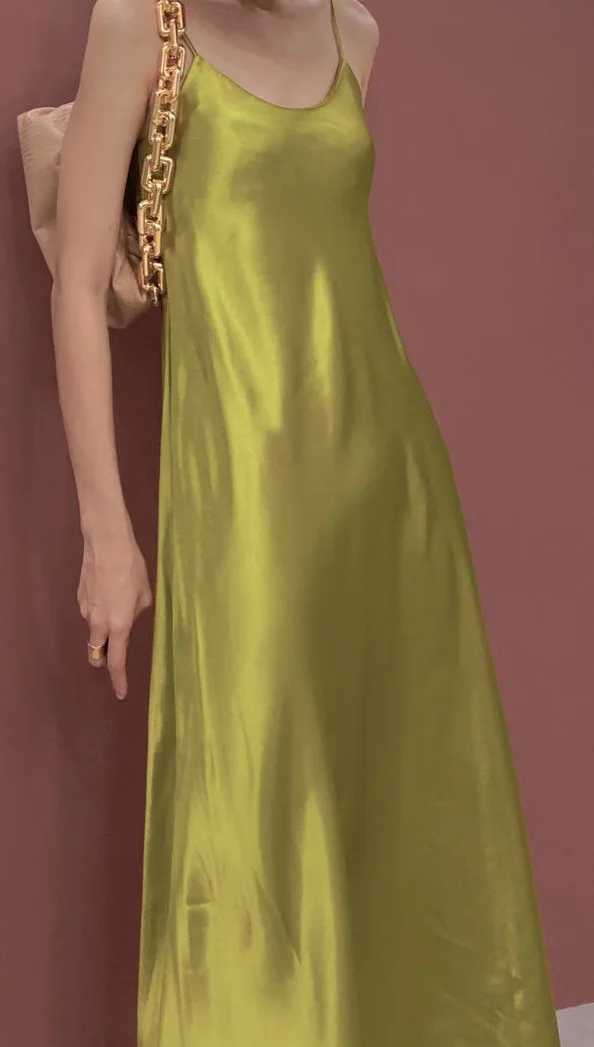 

summer dress for Women's new satin silky dress 2021 v neck suspender skirt long style with female