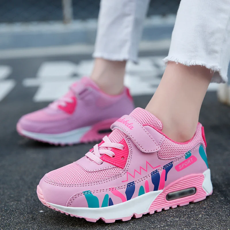 Air Cushion Kids Sport Shoes Girls Breathable Mesh Velcro Sneakers Teenager Gym Trainers Outdoor Casual Shoe Non-slipTennis | Детская