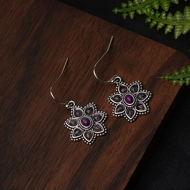 Ретро Marcasite Charoite Лепестковые серьги женские персиковые цветы фиолетовые
