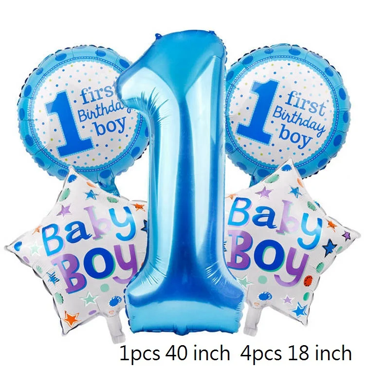 5pcs blue set QIFU шляпы на день рождения, декоративная крышка, шляпа на первый день рождения, корона принцессы, 1-й, 2-й, 3-й год, украшение на день рождения для детей - Цвет: 5pcs blue set