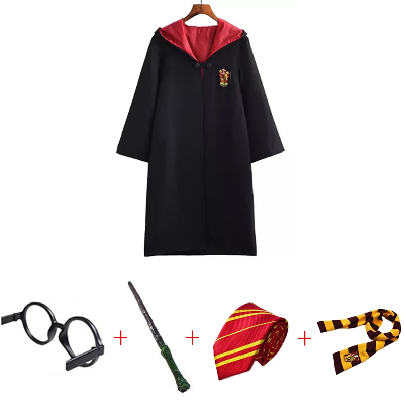 Gryffindor scarf5pcs Костюмы для косплея, костюмы Поттера, волшебный халат, плащ, костюм Хогвартс, Униформа, плащ Гриффиндор Слизерин, Рейвенкло, хаффлпуф, Хэллоуин - Цвет: Gryffindor scarf5pcs