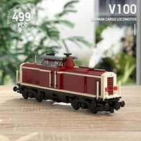 moc city v100 german cargo locomotive retro steam train building block railway train model technical bricks toys for children