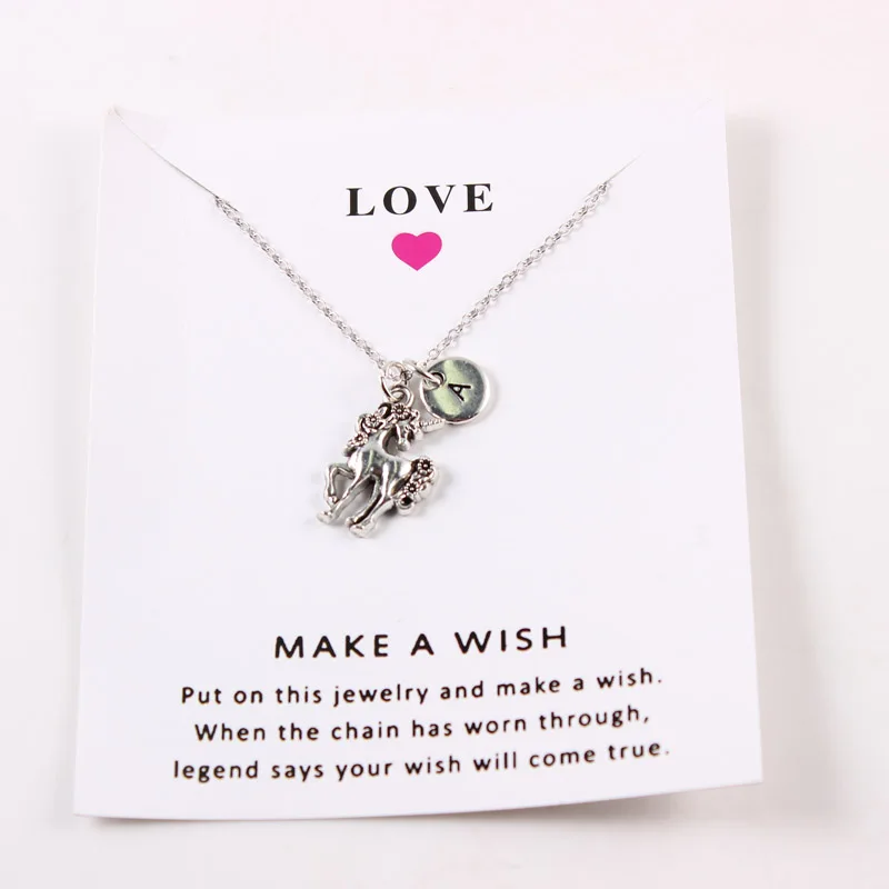 Мода Единорог цепочка с именным инициалом ожерелье буквенными подвесками Имя