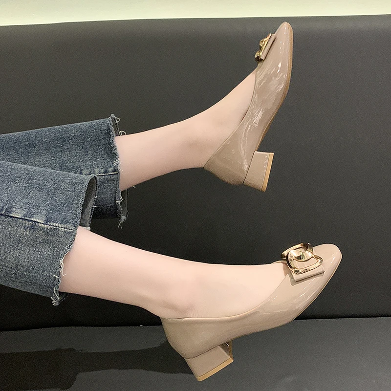 

Spring Shoes Square Toe Clear Heels Mary Jane Shallow Mouth Luxury Sandals 2021 Women's Med All-Match Fashion High New Elastic