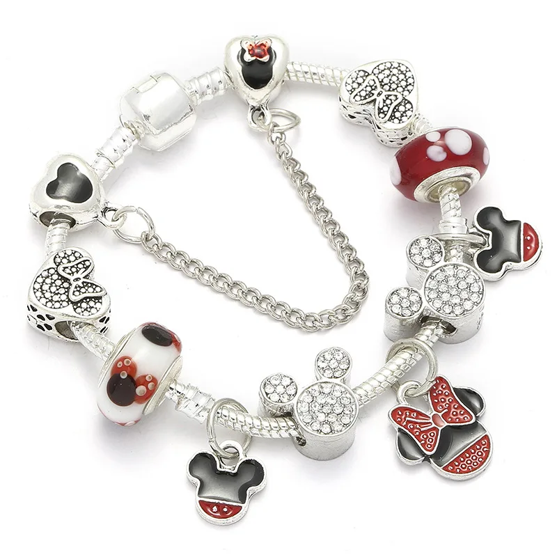 F Kawaii Mickey, Круглые Эмалированные Симпатичные Бусины, европейский браслет, любовь, браслеты с изображением единорога, безопасная цепочка, браслеты для женщин, девочек, детей, ювелирные изделия - Окраска металла: F