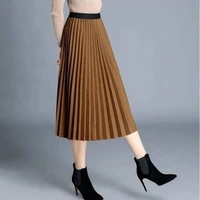 2021 spring women long pleated skirt high waist long skirt female autumn high quality midi skirt vintage saia womens clothes