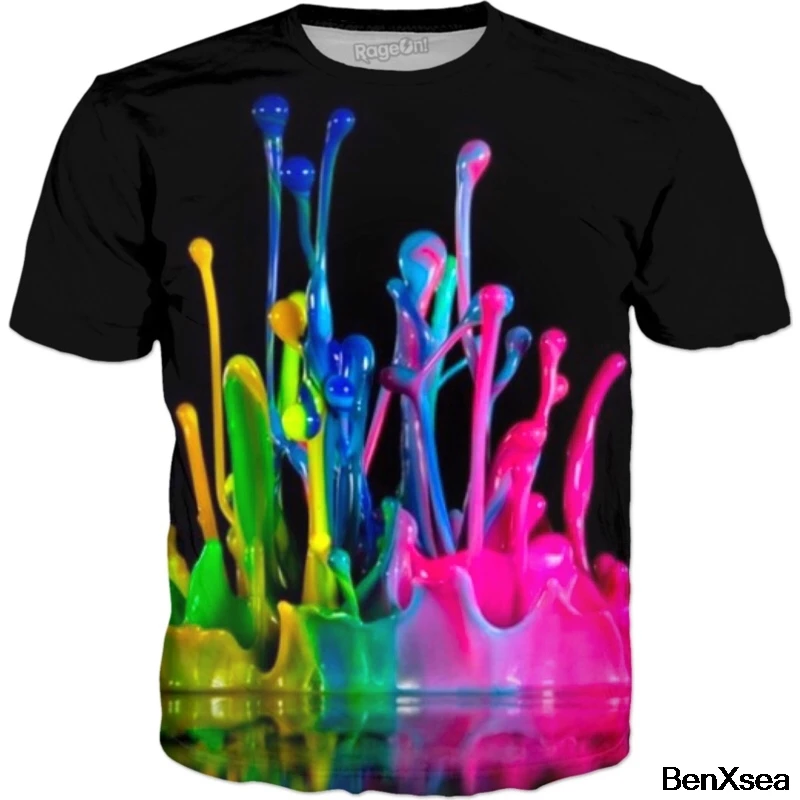 

2018 Printed Rainbow Splash Cool T-Shirt Hip Hop Famous Brand Top Tees