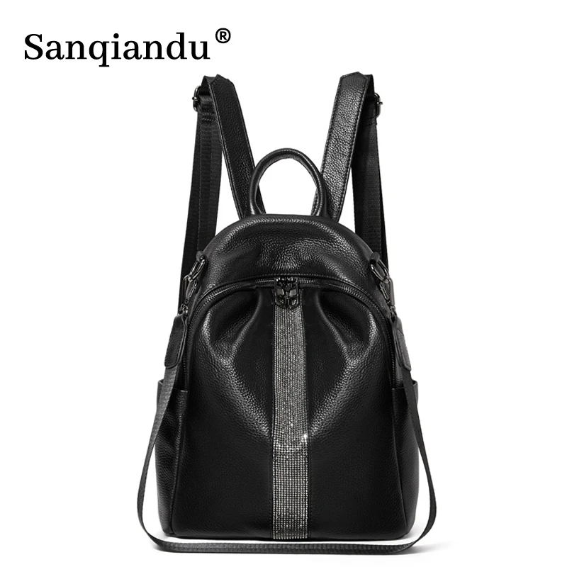 

Fashion Women Designer Backpack Brand Luxury Genuine Leather Preppy Rivet Backpack Small School Bags Ladies Travel Shoulder Bag