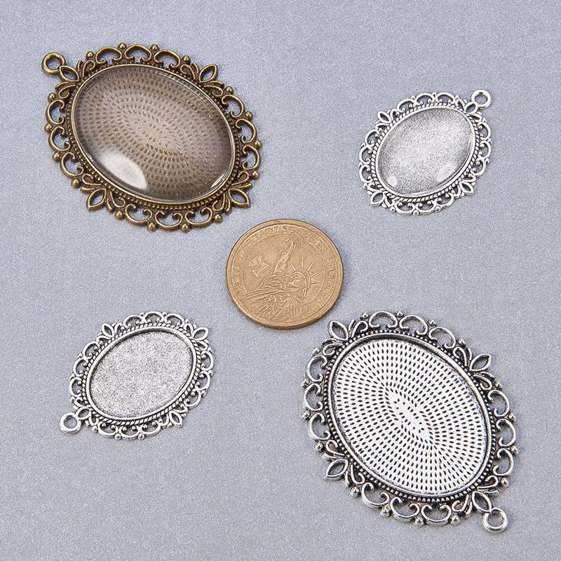 

5 шт./лот, винтажная подвесная оправа, овальная основа кабошона 18x2 5 мм/30x40 мм, Пустой Лоток для ожерелья ручной работы, сделай сам, ювелирное и...