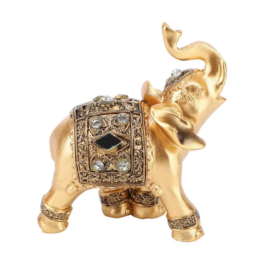 2 Size Elephant Ornament Golden Color Resin Elegant Trunk Statue Wealth Lucky Figurine Home Decoration Gift | Дом и сад
